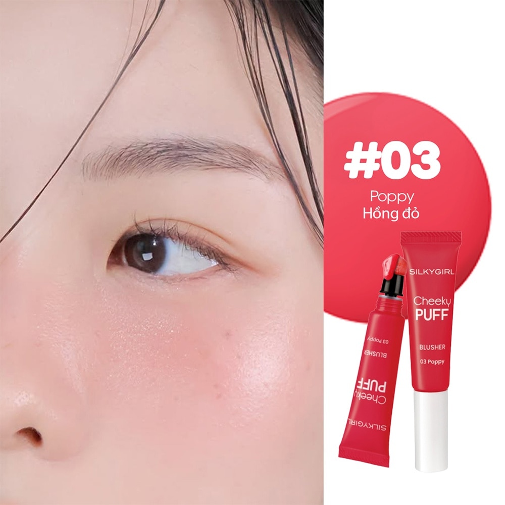 Má Hồng Kem Silkygirl Cheeky Puff Blusher 6ml .#03 Poppy Hồng Đỏ