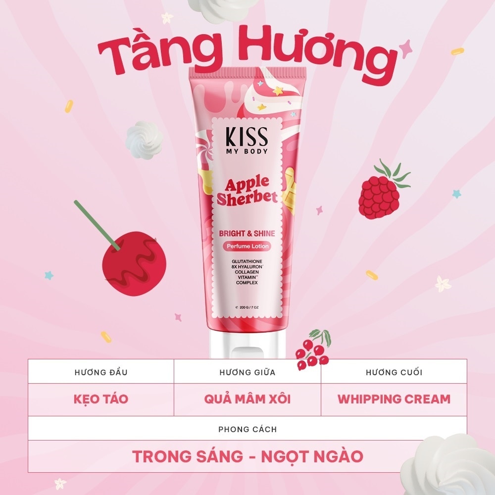 Dưỡng Thể Hương Nước Hoa Kiss My Body Bright & Shine Perfume Lotion Apple Sherbet 200g