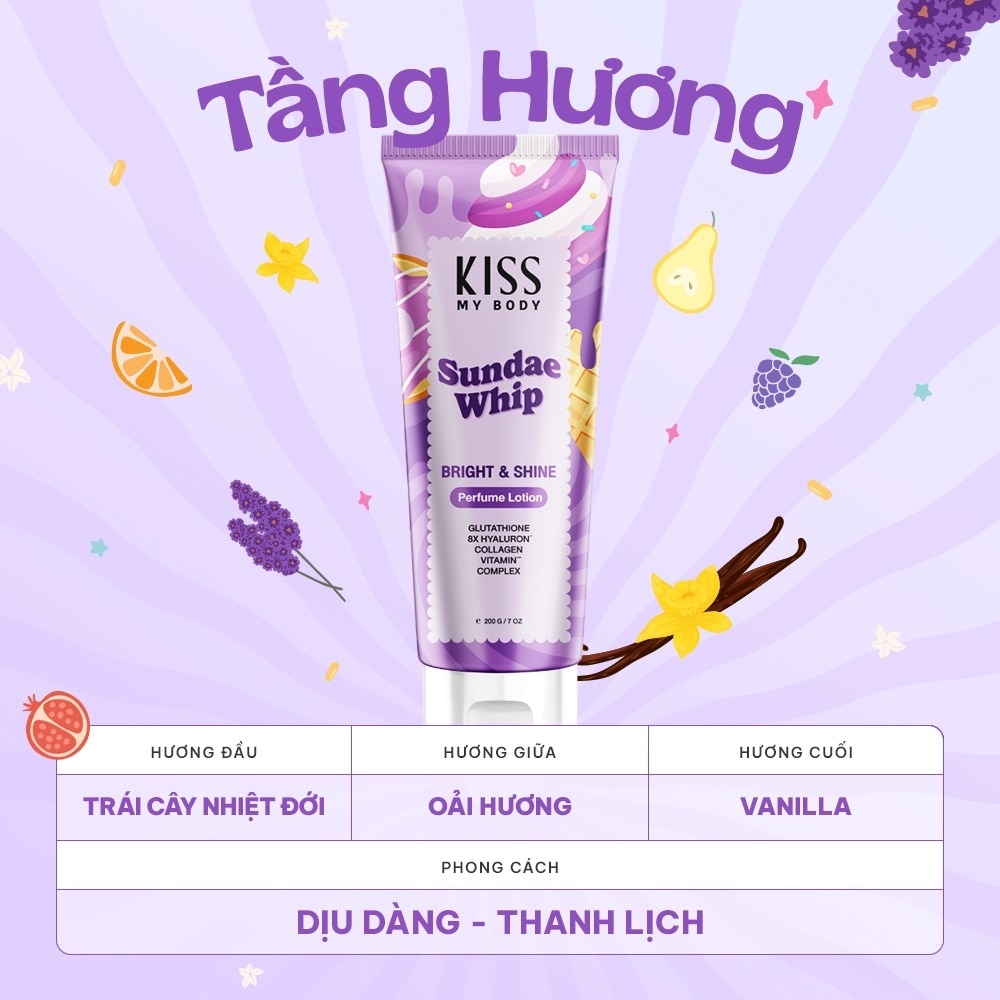 Dưỡng Thể Hương Nước Hoa Kiss My Body Bright & Shine Perfume Lotion Sundae Whip 200g