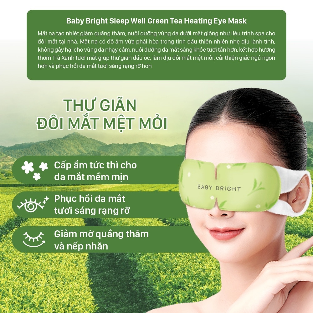 Mặt Nạ Xông Hơi Mắt Baby Bright Sleep Well Green Tea Heating Eye Mask 1Pcs