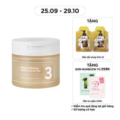 NUMBUZIN Nước Hoa Hồng Dạng Miếng Numbuzin No.3 Radiance Glowing Jumbo Essence Pad 70 Miếng/ 150ml