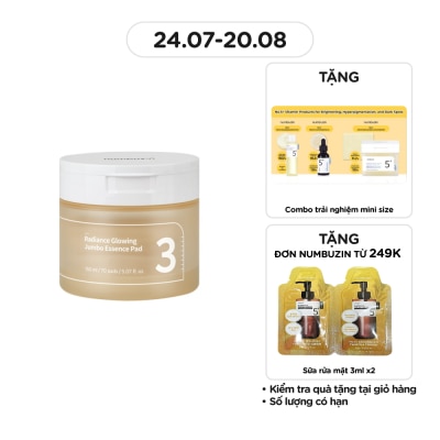 NUMBUZIN Nước Hoa Hồng Dạng Miếng Numbuzin No.3 Radiance Glowing Jumbo Essence Pad 70 Miếng/ 150ml