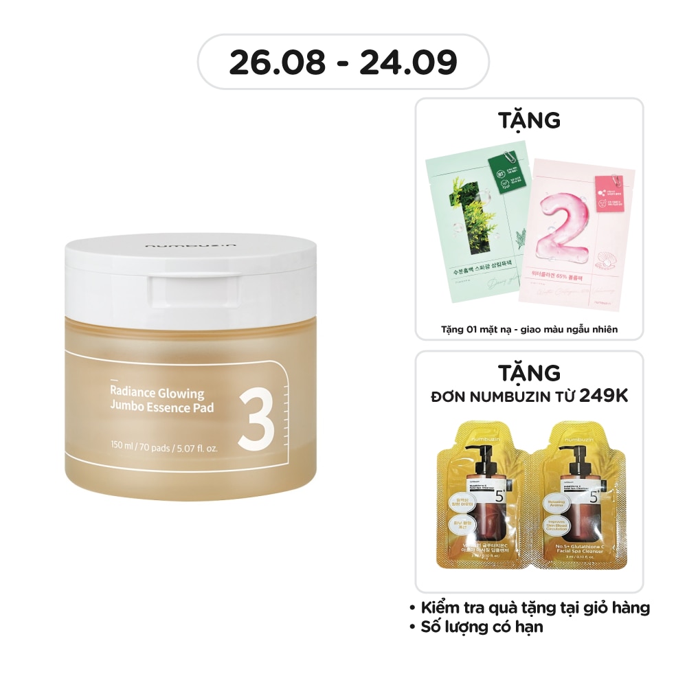 Nước Hoa Hồng Dạng Miếng Numbuzin No.3 Radiance Glowing Jumbo Essence Pad 70 Miếng/ 150ml