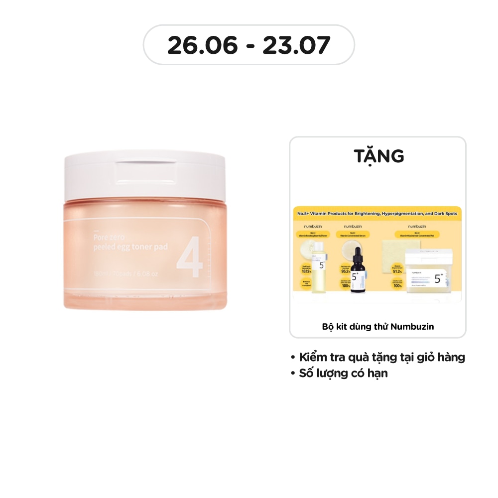 Nước Hoa Hồng Dạng Miếng Numbuzin No.4 Pore Zero Peeled Egg Toner Pad 70 Miếng/ 190ml