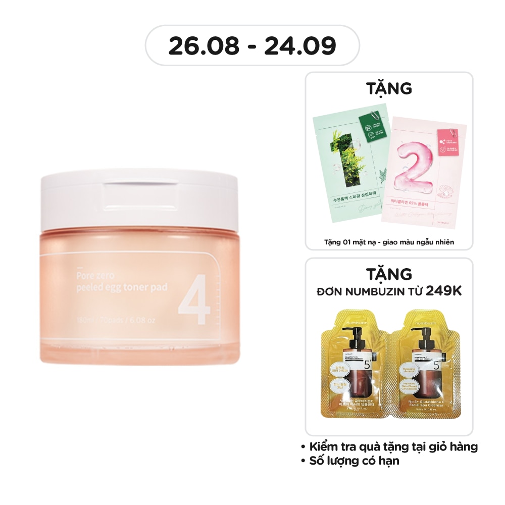 Nước Hoa Hồng Dạng Miếng Numbuzin No.4 Pore Zero Peeled Egg Toner Pad 70 Miếng/ 190ml