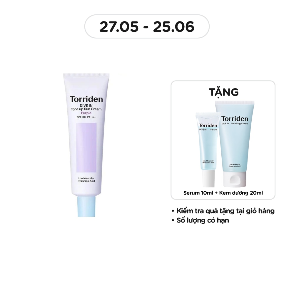 Kem Chống Nắng Torriden Dive In Tone Up Sun Cream Purple SPF50+ PA++++ 60ml