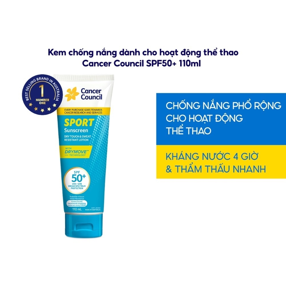 Kem Chống Nắng Cancer Council Sport Sunscreen Dry Touch & Sweat Resistant Lotion SPF50+ 110ml