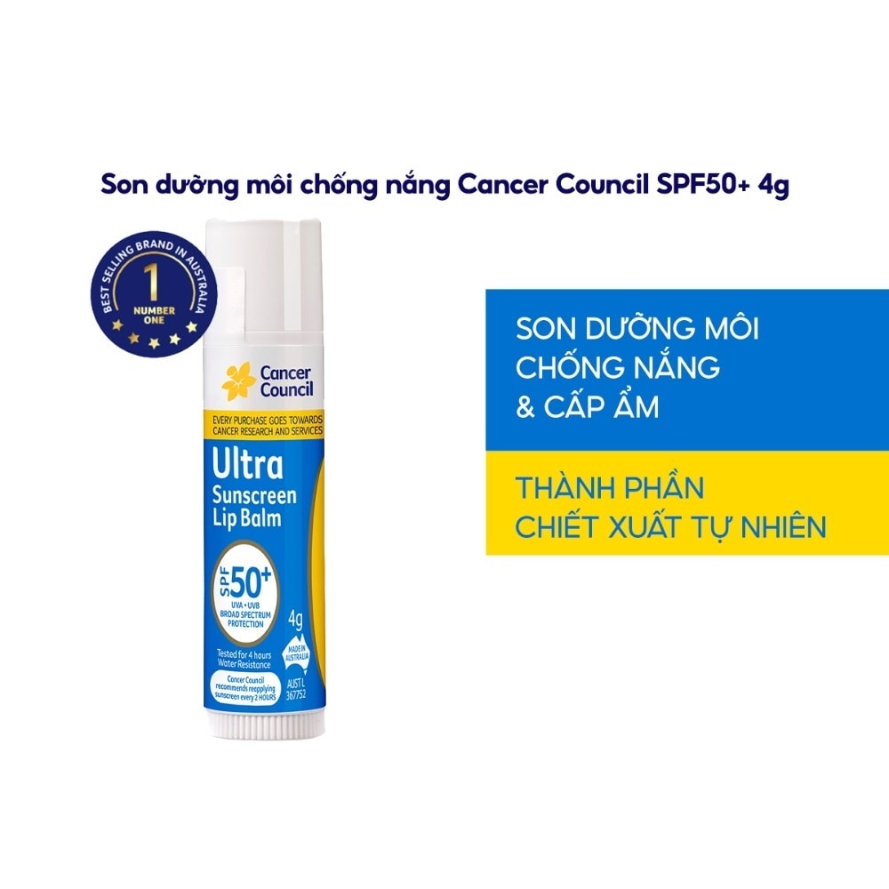 Son Dưỡng Chống Nắng Cancer Council Ultra Sunscreen Lipbalm SPF50+ 4g