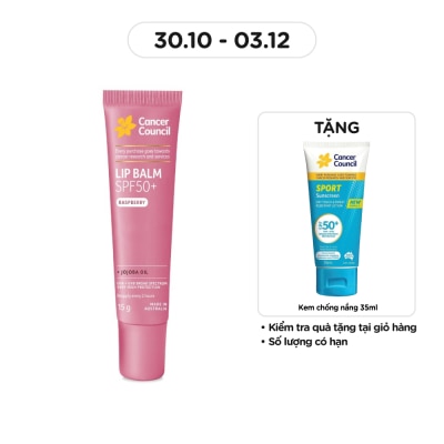 CANCER COUNCIL Son Dưỡng Chống Nắng Có Màu Cancer Council Lip Balm Raspberry SPF50+ 15g