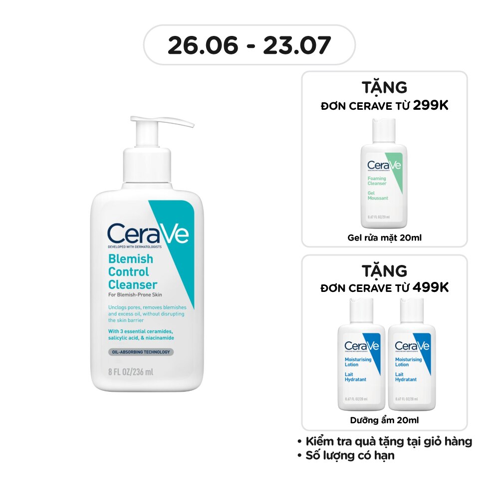 Sữa Rửa Mặt Cerave Cho Da Dầu Mụn Blemish Control Cleanser 236ml
