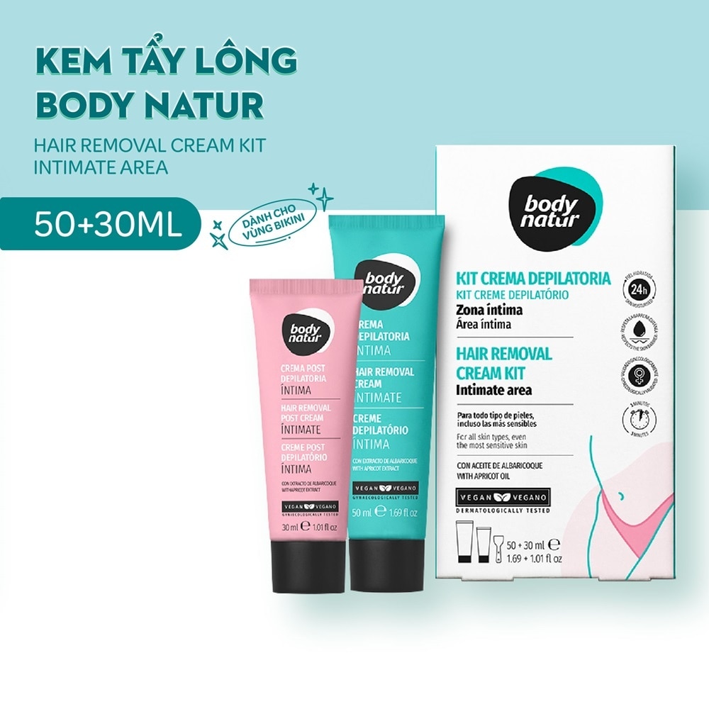 Combo Kem Tẩy Lông Vùng Kín Body Natur Hair Removal Cream Kit Intimate Area 50ml+30ml