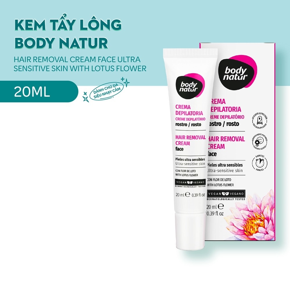 Kem Tẩy Lông Mặt Body Natur Hair Removal Cream Face Ultra-Sensitive Skin With Lotus Flower 20ml