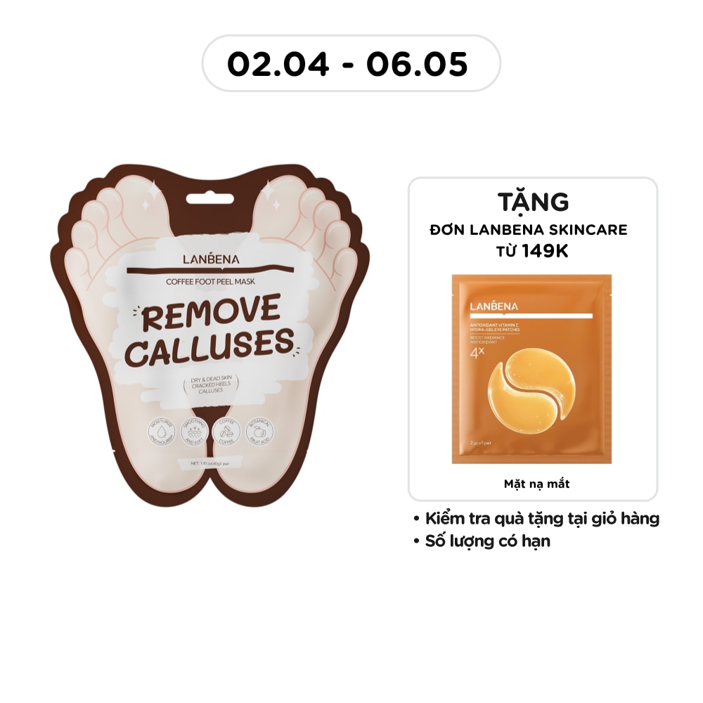 Mặt Nạ Chân Lanbena Hỗ Trợ Làm Sạch Da Chết Coffee Foot Peel Mask 1 Đôi