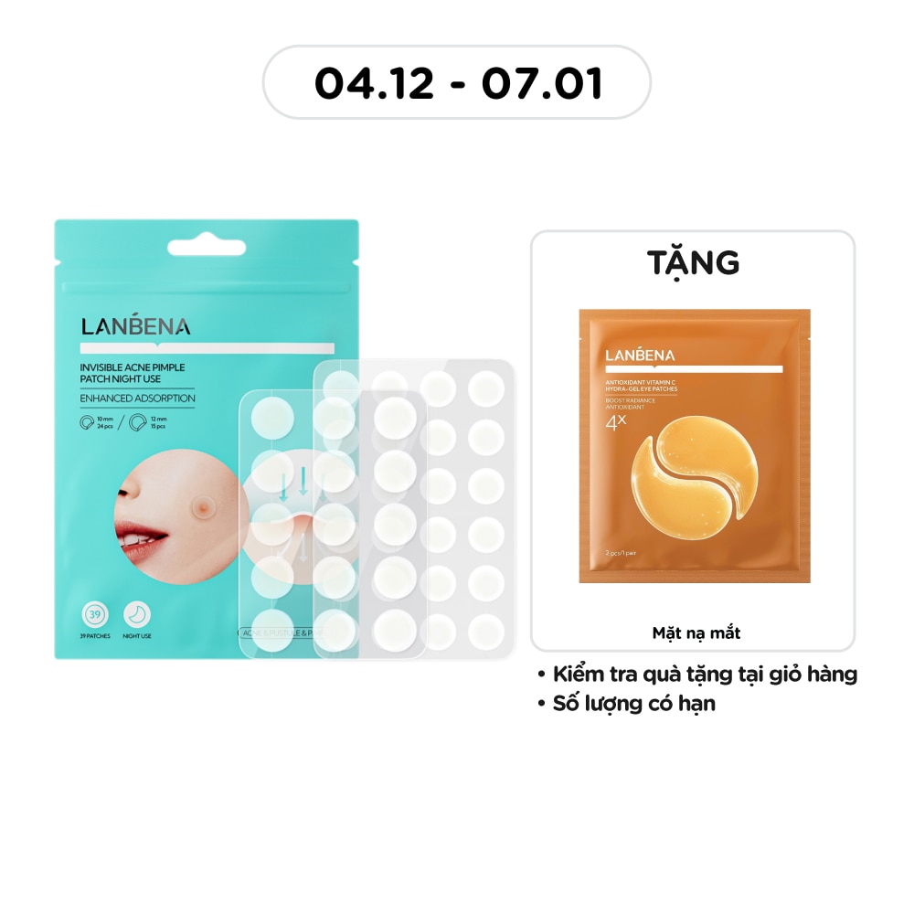Miếng Dán Mụn Ban Đêm Lanbena Invisible Acne Pimple Patch Night Use 39Pcs