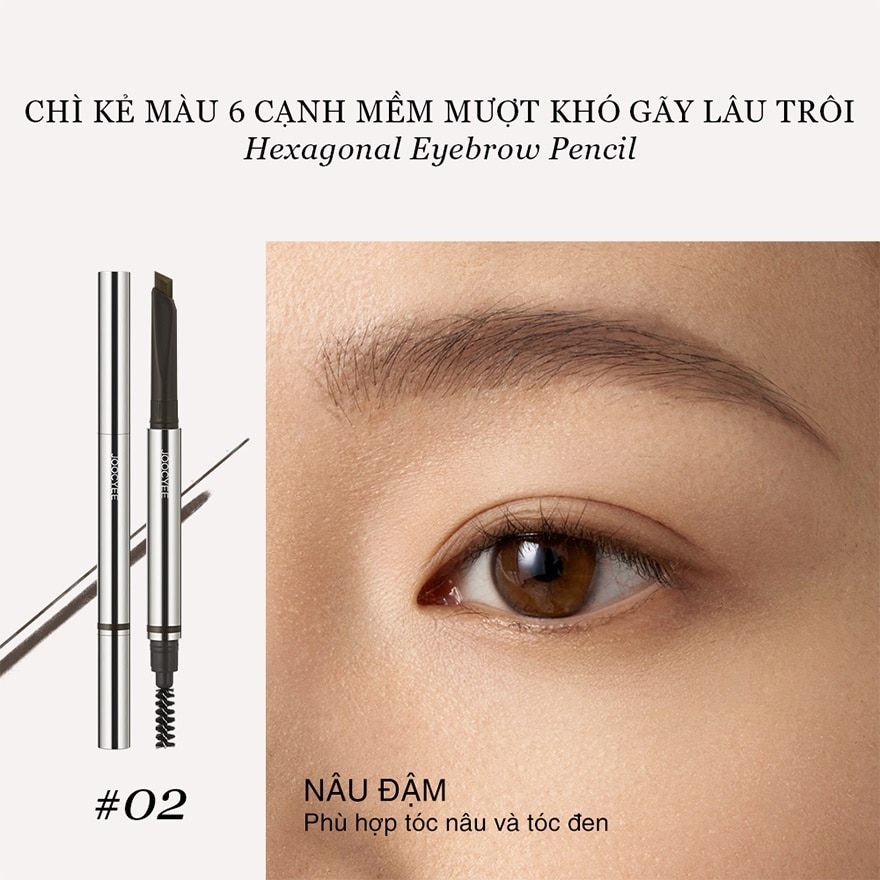 Chì Kẻ Mày Joocyee Hexagonal Eyebrow Pencil 6g .#02 Dark Brown Nâu Đậm