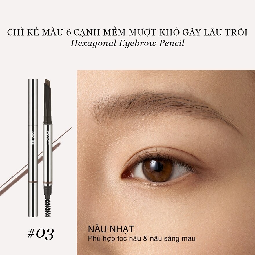 Chì Kẻ Mày Joocyee Hexagonal Eyebrow Pencil 6g .#03 Soft Brown Nâu Tự Nhiên