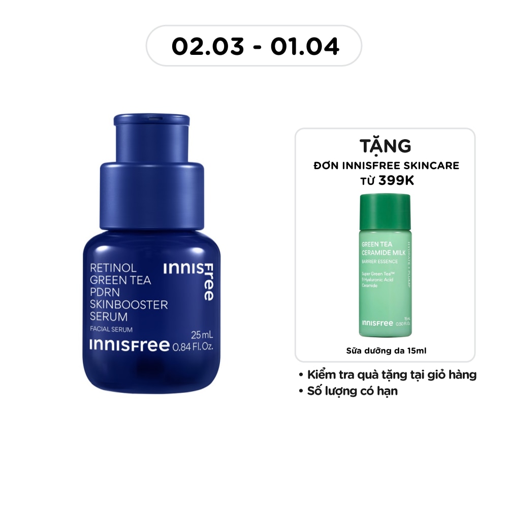 Tinh Chất innisfree Căng Bóng, Đàn Hồi Retinol Green Tea PDRN Skinbooster Ampoule 25ml