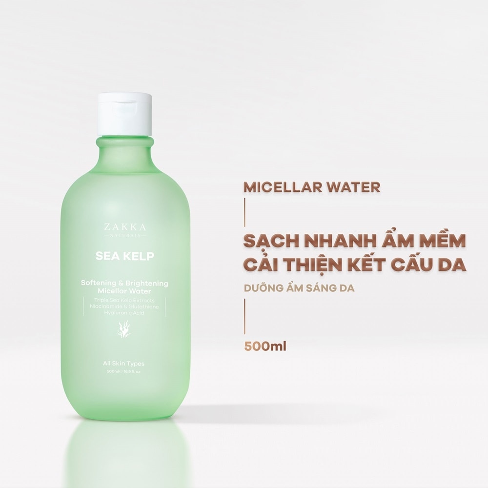 Nước Tẩy Trang Zakka Naturals Tảo Biển Sea Kelp Softening & Brightening Micellar Water 500ml