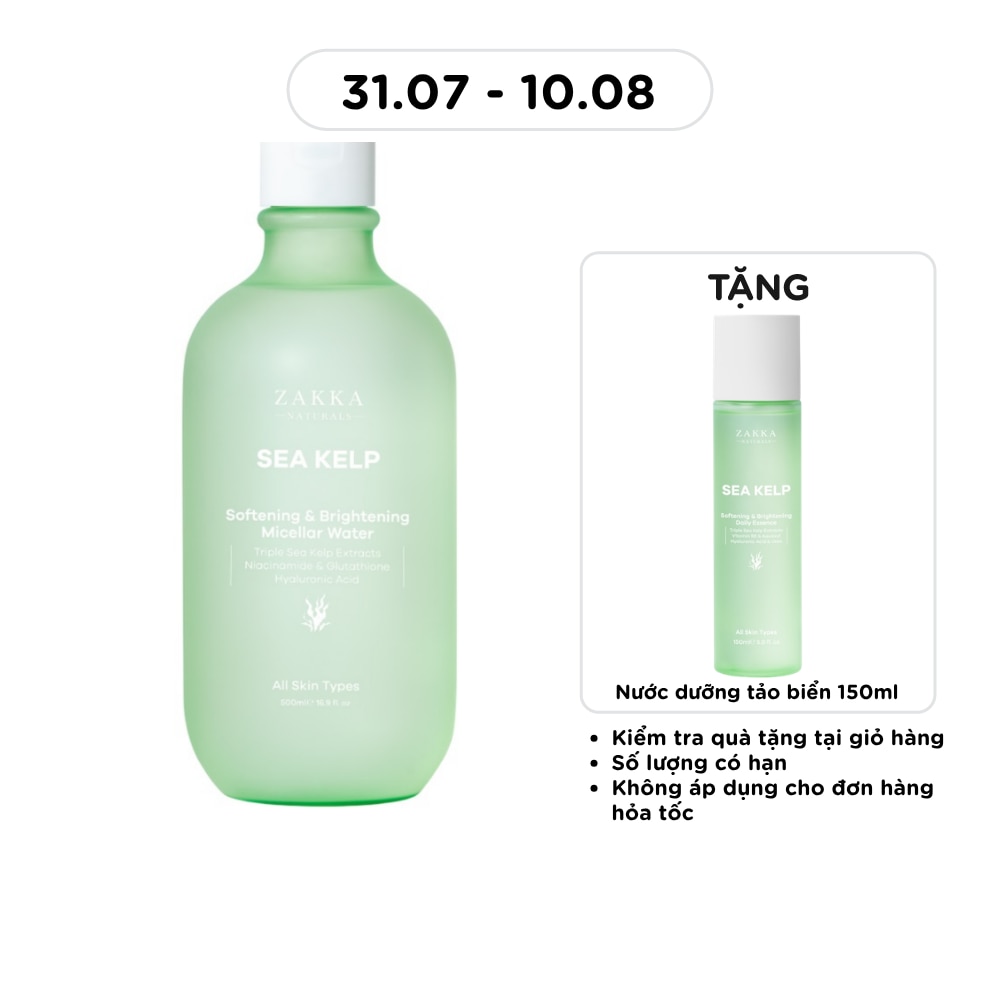Nước Tẩy Trang Zakka Naturals Tảo Biển Sea Kelp Softening & Brightening Micellar Water 500ml