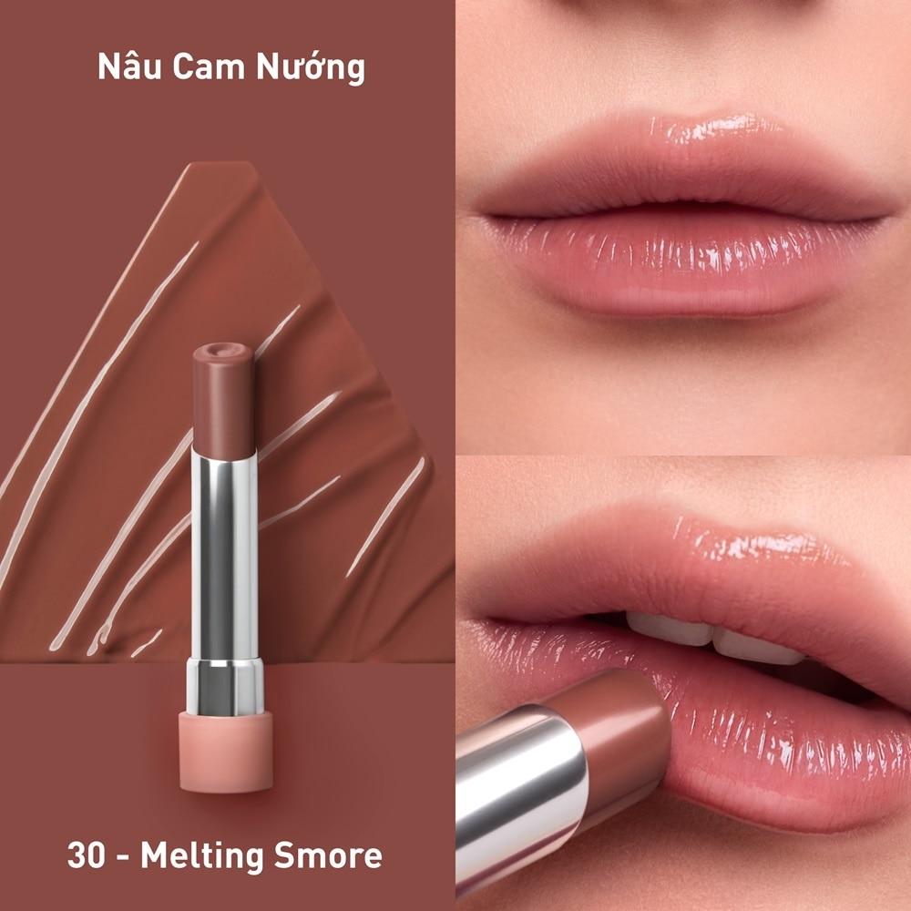 Son Bóng Dưỡng Môi 3CE Glazy Lip Glow 5g .#30 Melting Smore Nâu Cam Nướng