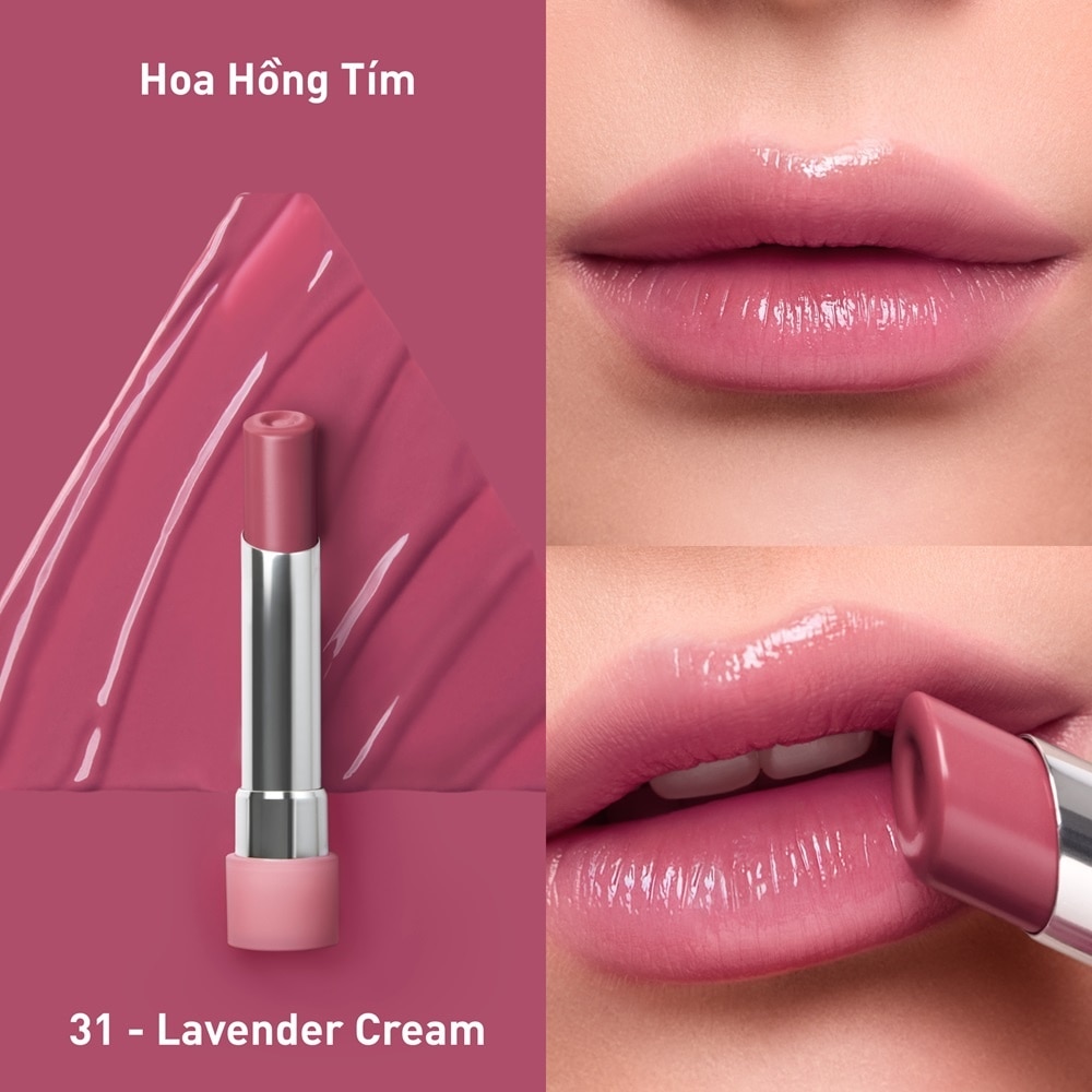 Son Bóng Dưỡng Môi 3CE Glazy Lip Glow 5g .#31 Lavender Cream Hoa Hông Tím