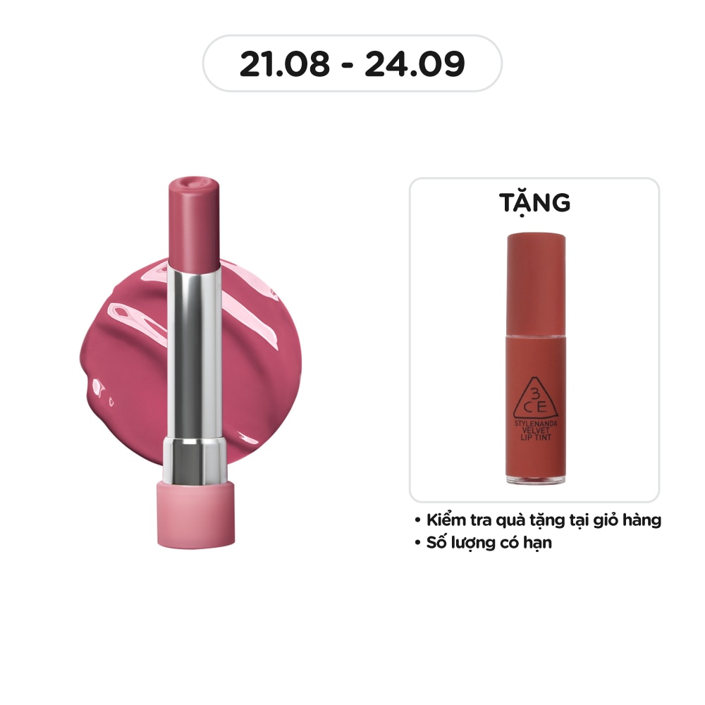 3CE Son Bóng Dưỡng Môi 3CE Glazy Lip Glow 5g .#31 Lavender Cream Hoa Hông Tím