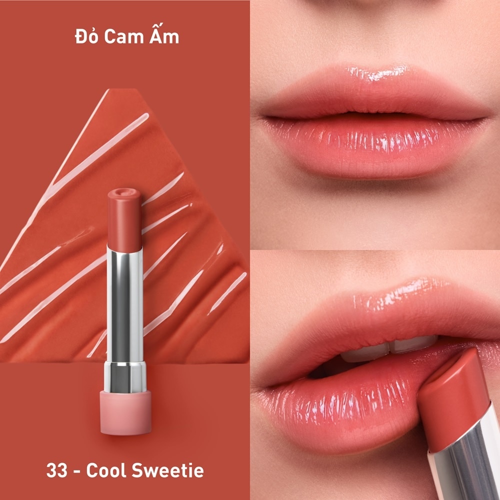 Son Bóng Dưỡng Môi 3CE Glazy Lip Glow 5g .#33 Cool Sweetie Đỏ Cam Ấm