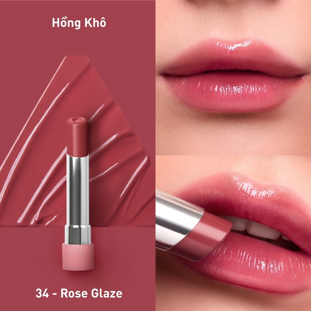 Son Bóng Dưỡng Môi 3CE Glazy Lip Glow 5g .#34 Rose Glaze Hồng Khô image