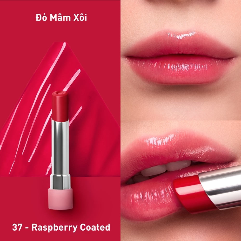 Son Bóng Dưỡng Môi 3CE Glazy Lip Glow 5g .#37 Raspberry Coated Đỏ Mâm Xôi