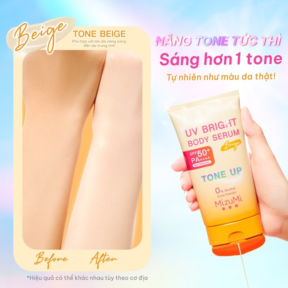 Kem Chống Nắng Nâng Tone Mizumi UV Bright Body Serum Beige SPF50+ PA++++ 120g
