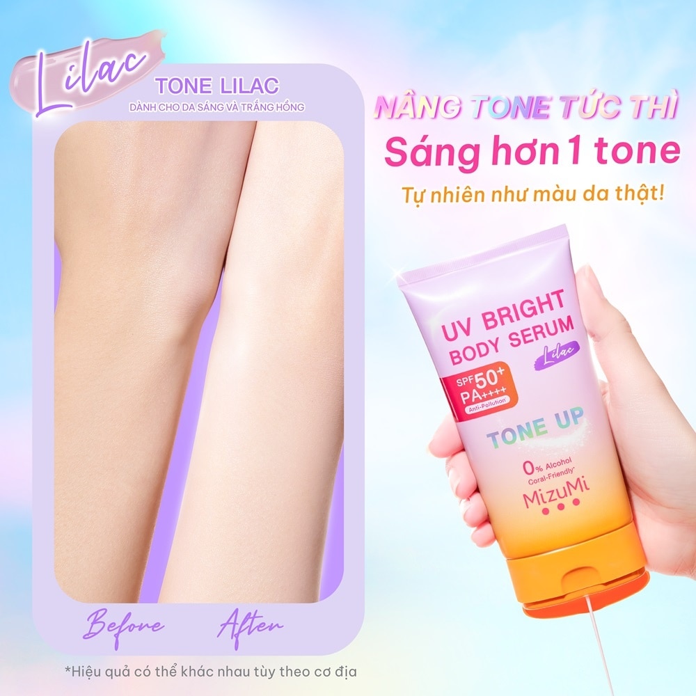 Kem Chống Nắng Nâng Tone Mizumi UV Bright Body Serum Lilac SPF50+ PA++++ 120g