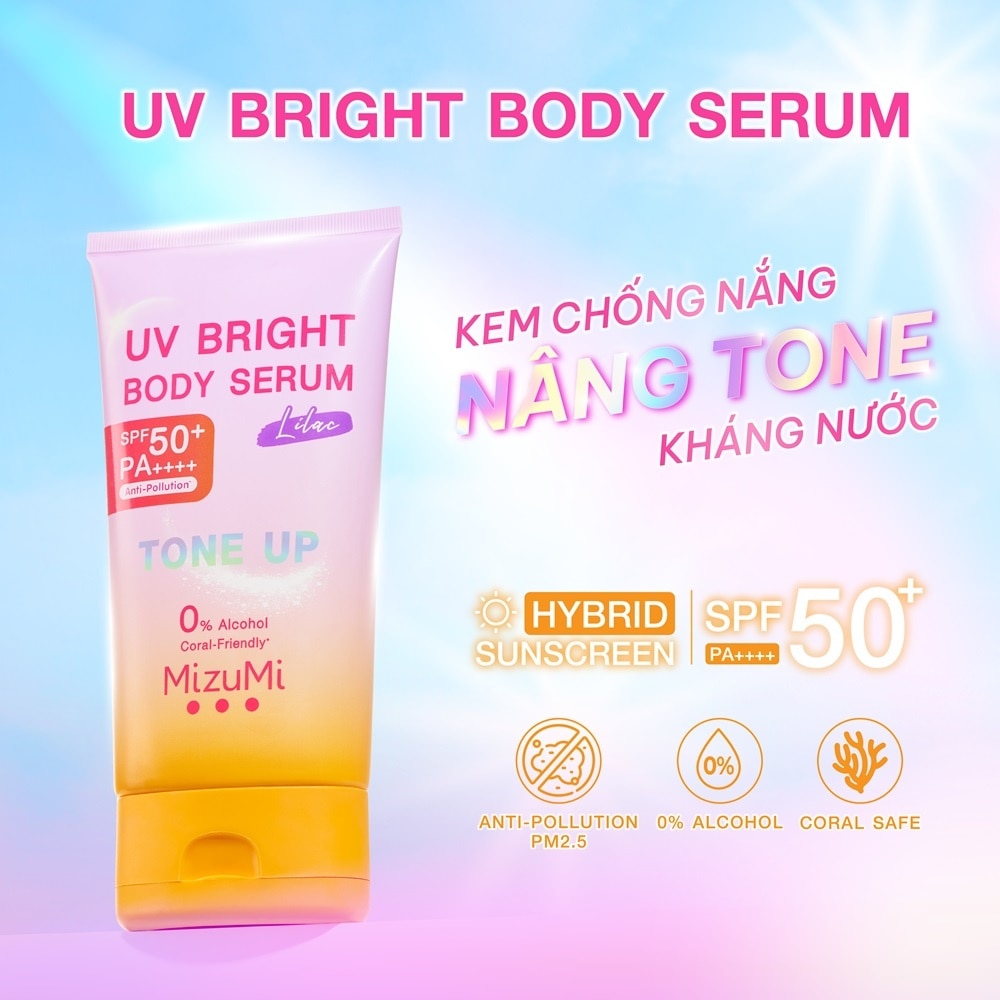Kem Chống Nắng Nâng Tone Mizumi UV Bright Body Serum Lilac SPF50+ PA++++ 120g