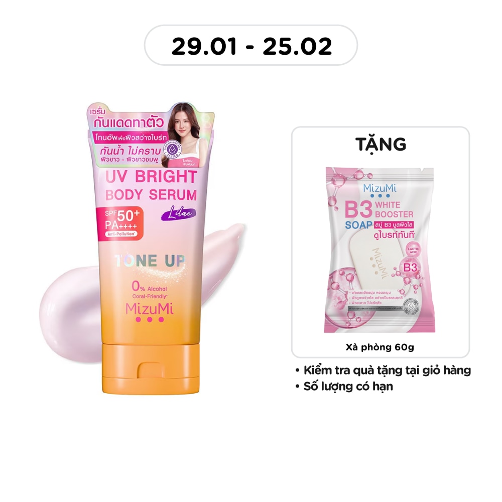 Kem Chống Nắng Nâng Tone Mizumi UV Bright Body Serum Lilac SPF50+ PA++++ 120g