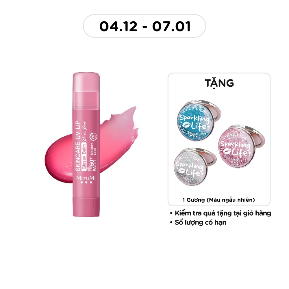 Son Dưỡng Chống Nắng Mizumi Skincare UV Lip Glassy Balm Paris Pink 3.5g