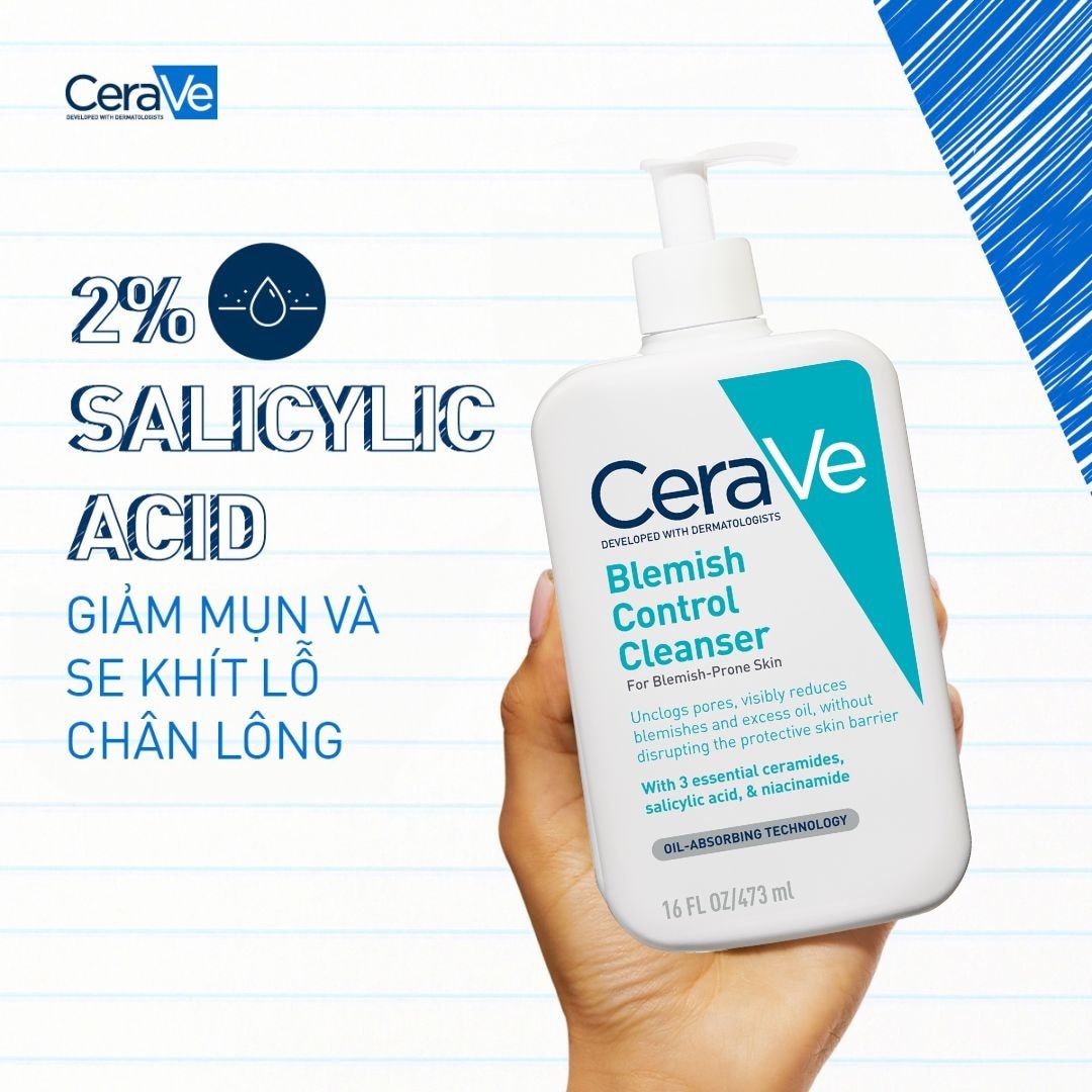 Sữa Rửa Mặt Cerave Cho Da Dầu Mụn Blemish Control Cleanser 473ml