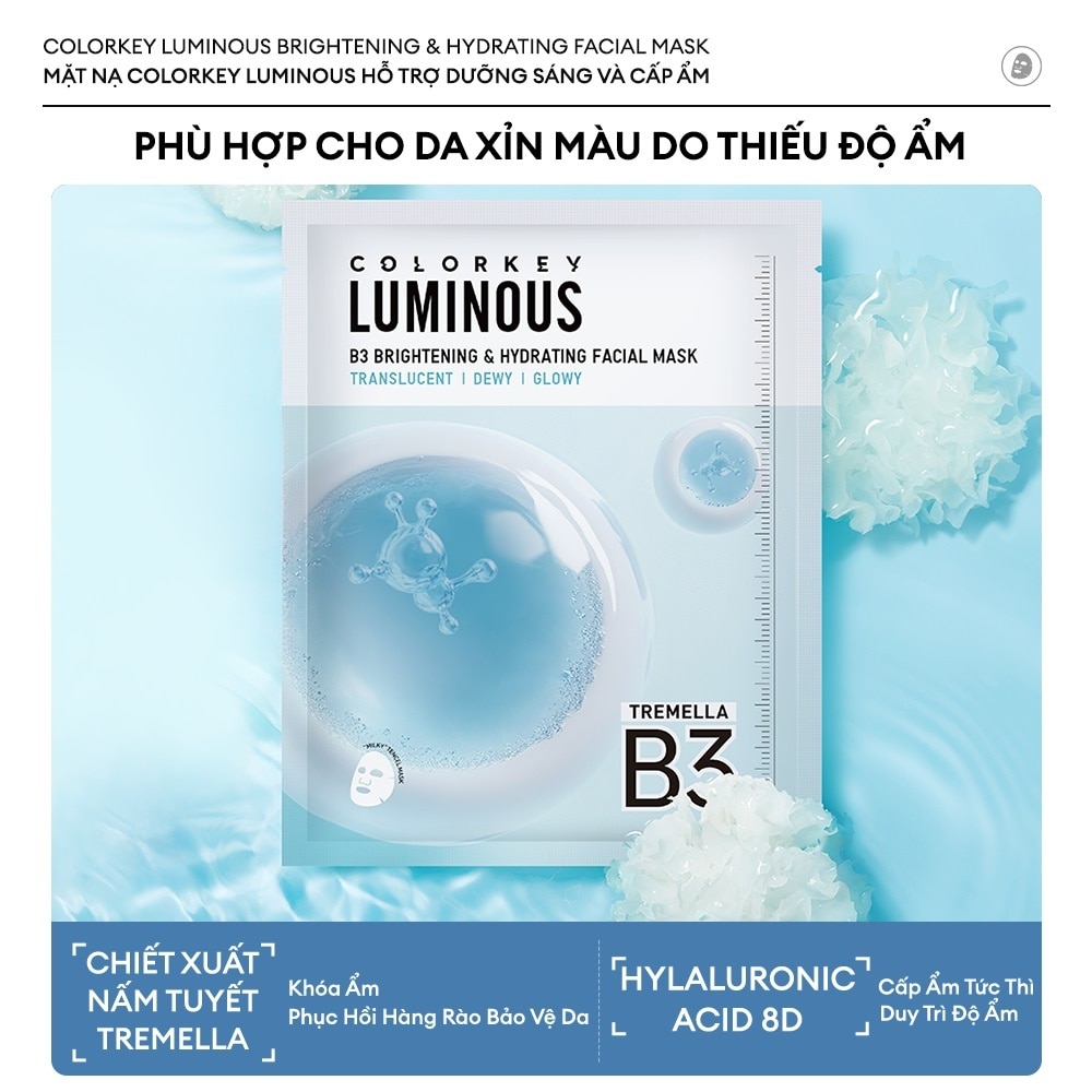 Mặt Nạ Cấp Ẩm Và Sáng Da B3 Colorkey Luminous B3 Brightening & Hydrating Facial Mask 30ml x 10pcs
