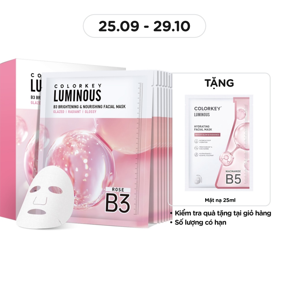 Mặt Nạ Dưỡng Ẩm Và Sáng Da B3 Colorkey Luminous B3 Brightening & Nourishing Facial Mask 30ml x 10pcs