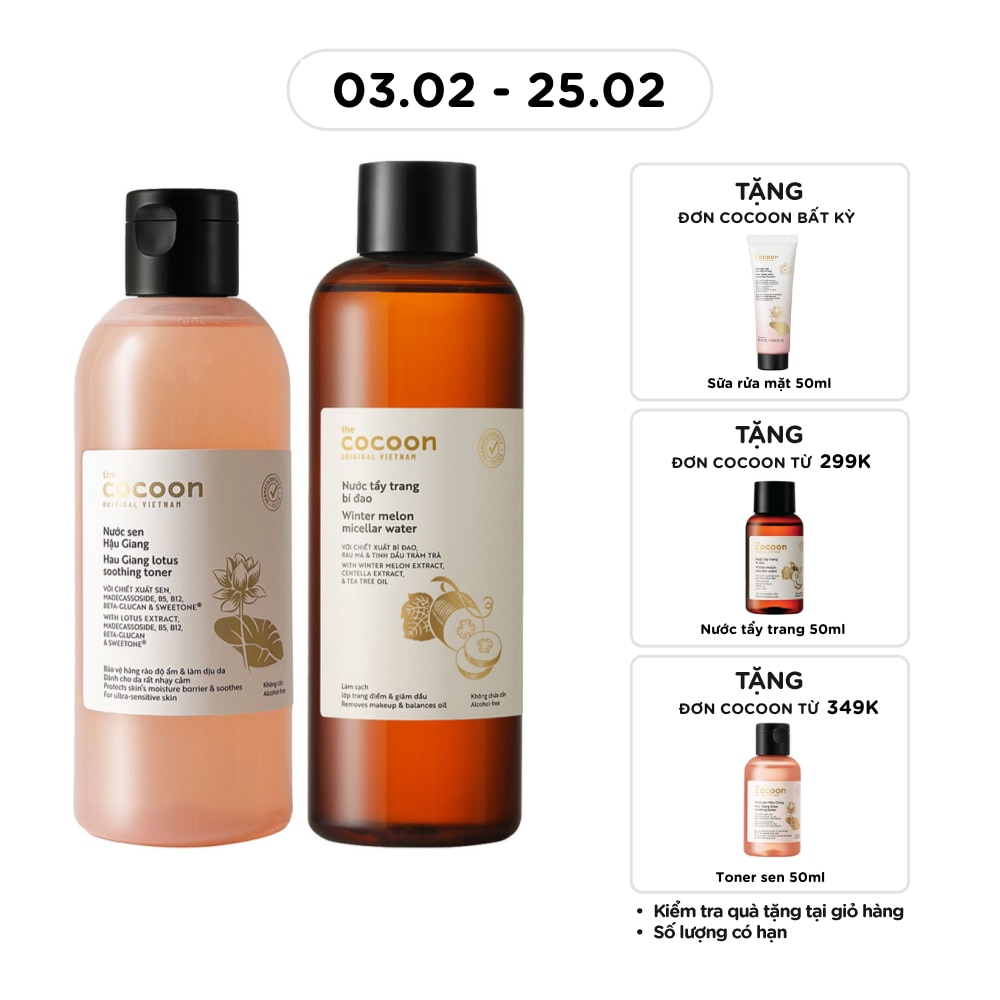 Combo Cocoon (Nước Cân Bằng Sen Hậu Giang 310ml + Nước Tẩy Trang Bí Đao 500ml)
