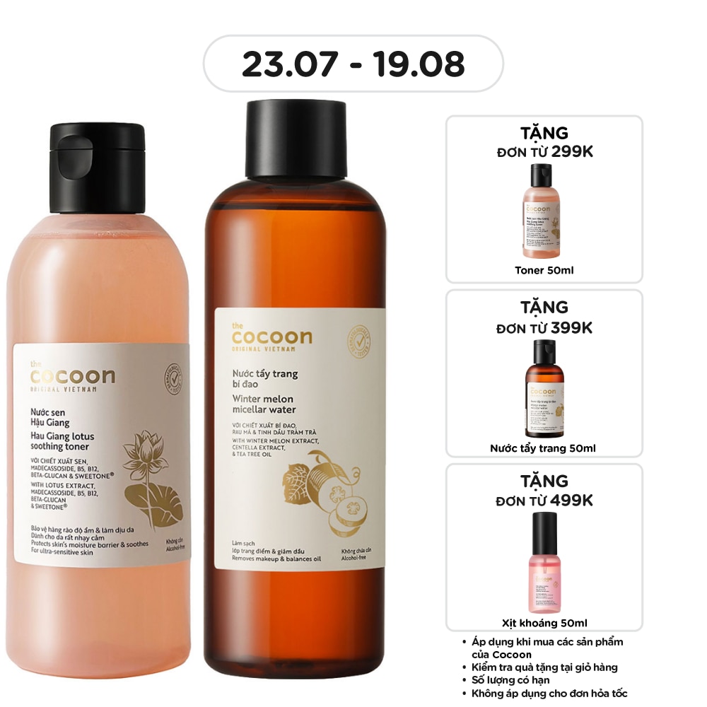 Combo Cocoon Nước Cân Bằng Sen Hậu Giang 310ml + Nước Tẩy Trang Bí Đao 500ml