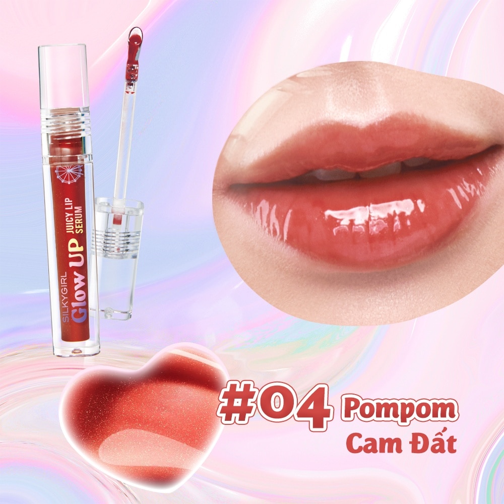 Son Bóng Có Màu Silkygirl Glow Up Juicy Lip Serum 2g .#04 Pompom Cam Đất