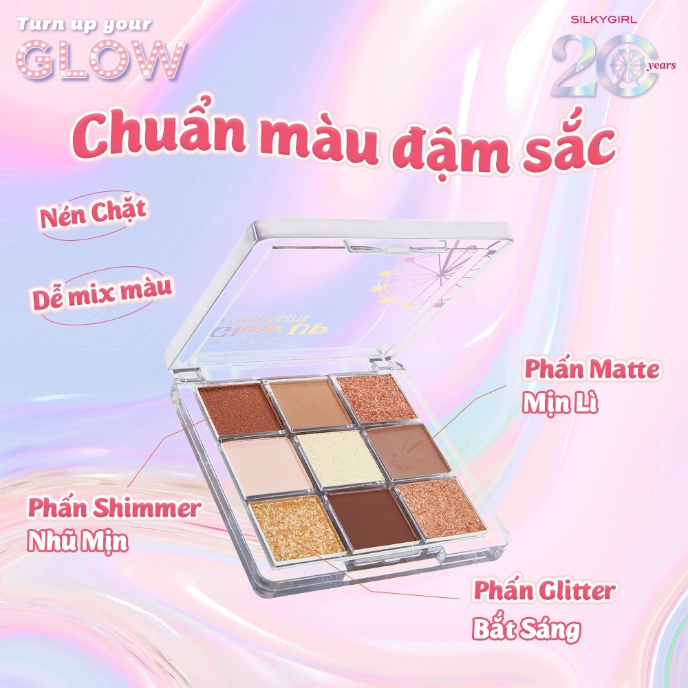 Bảng Phấn Mắt 9 Màu Silkygirl Glow Up Palette 7,2g .#01 Teddy