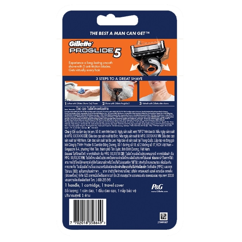Dao Cạo Gillette Proglide5 (1 Cán Dao + 1 Đầu Dao Cạo + 1 Nắp Bảo Vệ)