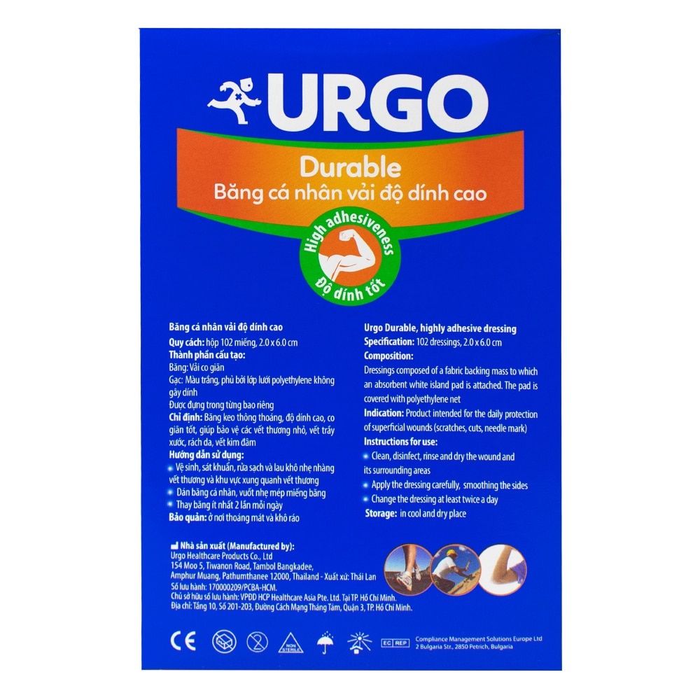 Băng Cá Nhân Vải Độ Dính Cao Urgo Durable 20Pcs (Màu Da)