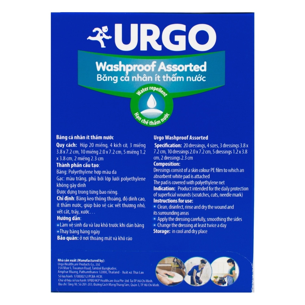 Băng Cá Nhân Urgo Washproof Assorted Ít Thấm Nước 4 Kích Cỡ 20Pcs