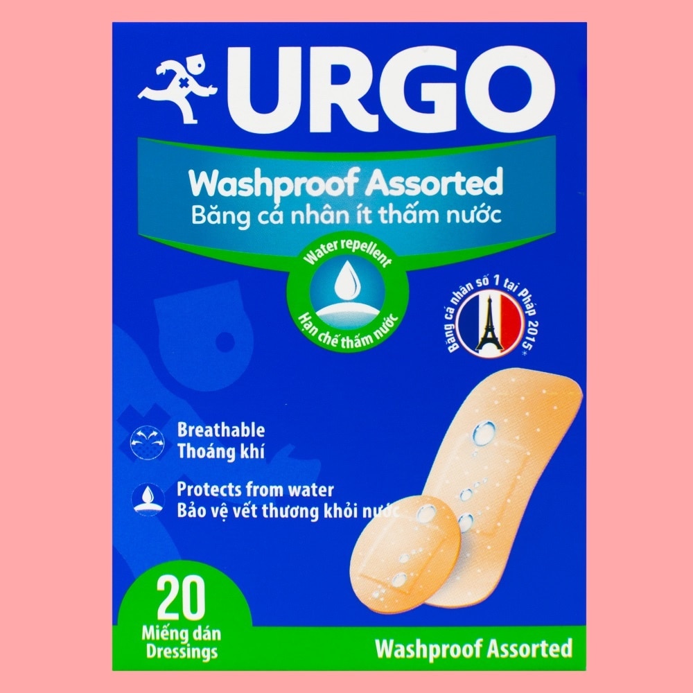 Băng Cá Nhân Urgo Washproof Assorted Ít Thấm Nước 4 Kích Cỡ 20Pcs