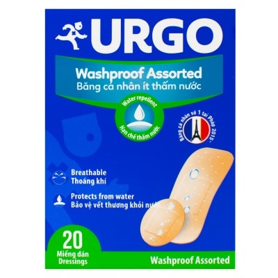 URGO Băng Cá Nhân Urgo Washproof Assorted Ít Thấm Nước 4 Kích Cỡ 20Pcs