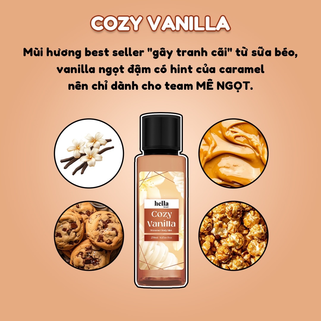 Hella Beauty Cozy Vanilla Shimmer Body Mist 250ml