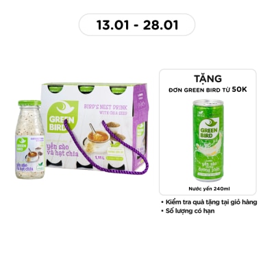 GREEN BIRD Nước Uống Bổ Dưỡng Green Bird Yến Sào Và Hạt Chia 185mlx6Pcs