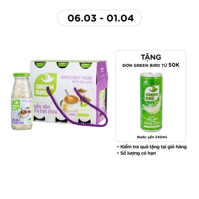 GREEN BIRD Nước Uống Bổ Dưỡng Green Bird Yến Sào Và Hạt Chia 185mlx6Pcs