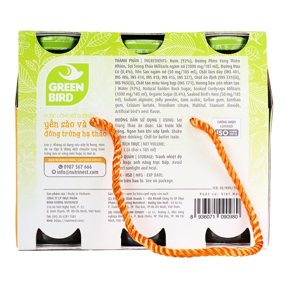 Nước Uống Bổ Dưỡng Green Bird Yến Sào Và Đông Trùng Hạ Thảo 185mlx6Pcs